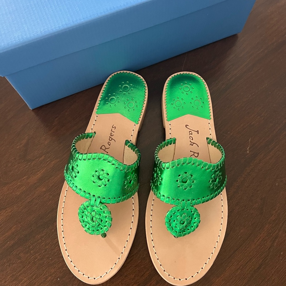 Jack Rogers Bright Emerald Metallic Leather Sandal